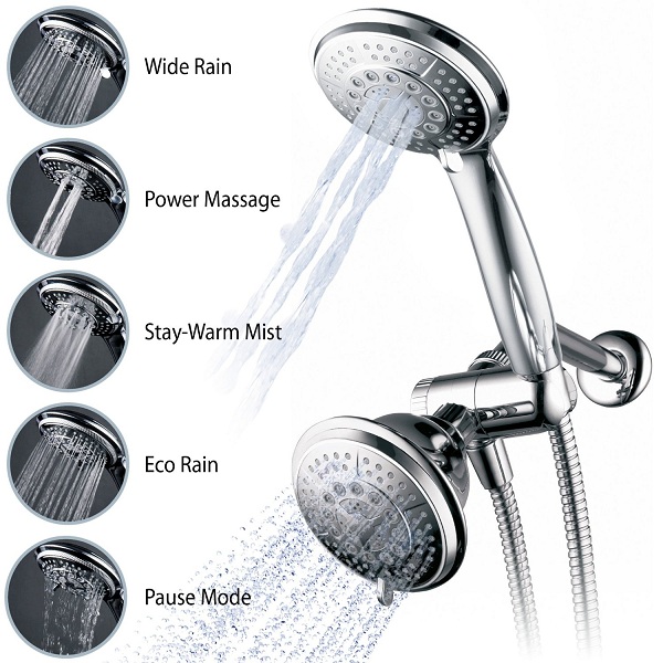 4. Hydroluxe Full-Chrome 24 Function Ultra-Luxury 3-way 2-in-1 Showerhead Handheld-Shower Combo