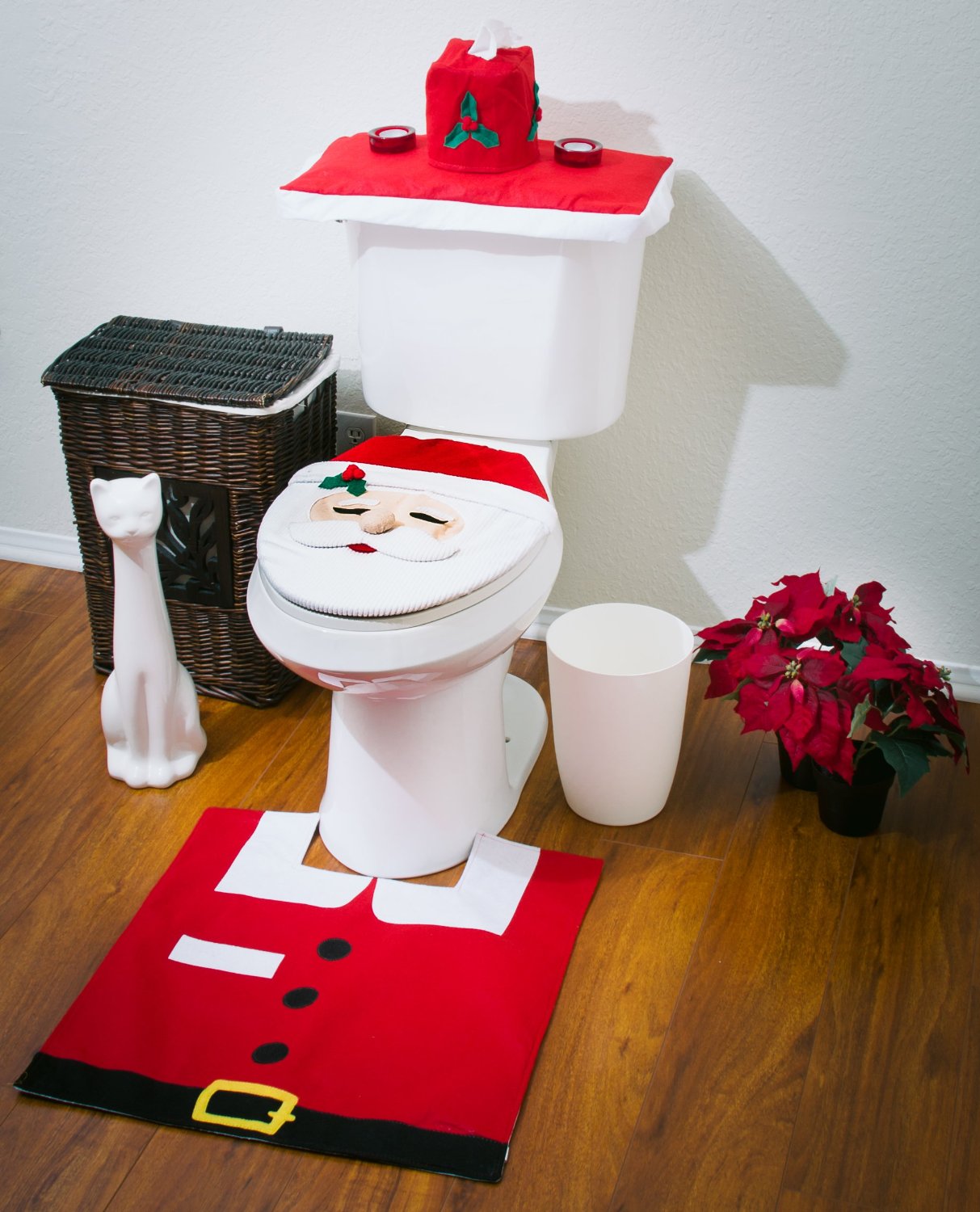 7 OliaDesign Christmas Decorations Happy Santa Toilet Seat Cover and Rug Set