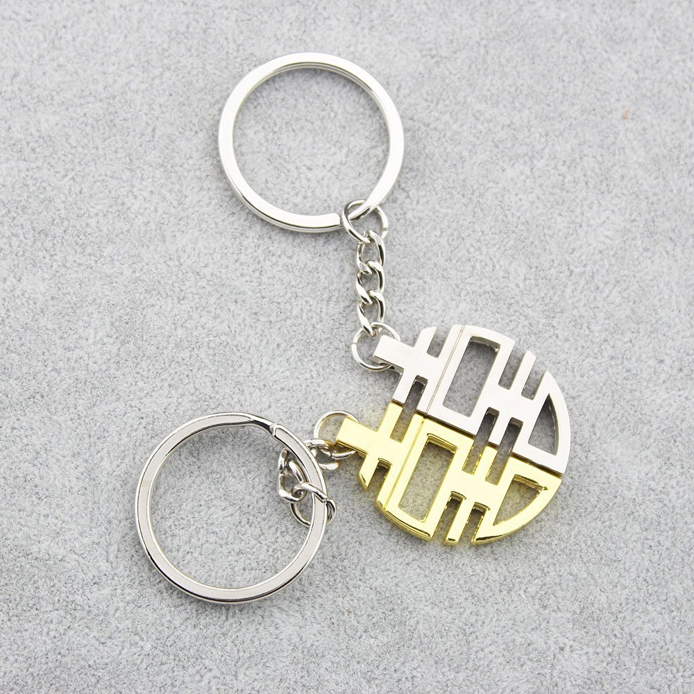 8 FOY-MALL 2PCS Gold and Silver Double Happiness Zinc Alloy Keychain for Couple Lovers J1032